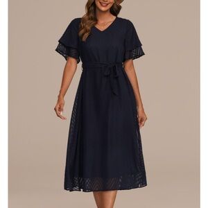 Elegant Navy Blue Midi Dress